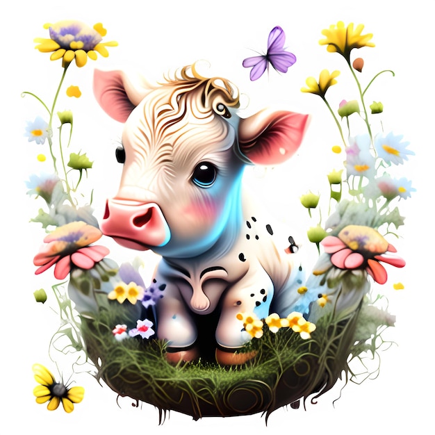 Cute veau bébé vache AI généré clip art illustration