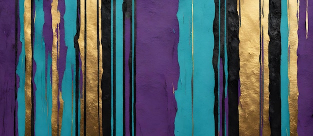 Cyan Purple Gold Peint Stripes Peinture au pinceau Arrière-plan Art numérique coloré Design Art mural