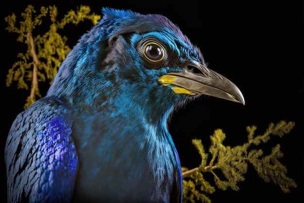 un cyanocorax yucatanicus, un oiseau exotique bleu, se penche sur une branche dans ce gros plan