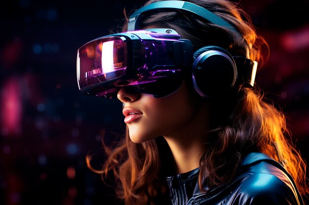 Cyber femme dans des lunettes de réalité virtuelle IA générative