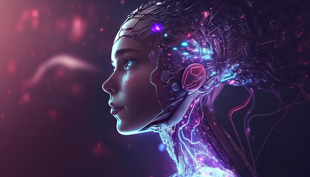 Cyber girl close up Gros plan fille avec cyber et futuriste Generative AI