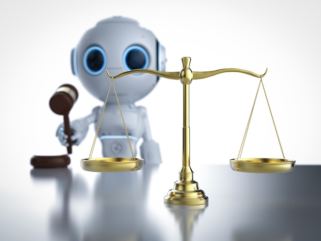 Cyber loi ou loi Internet avec robot IA et échelle de loi