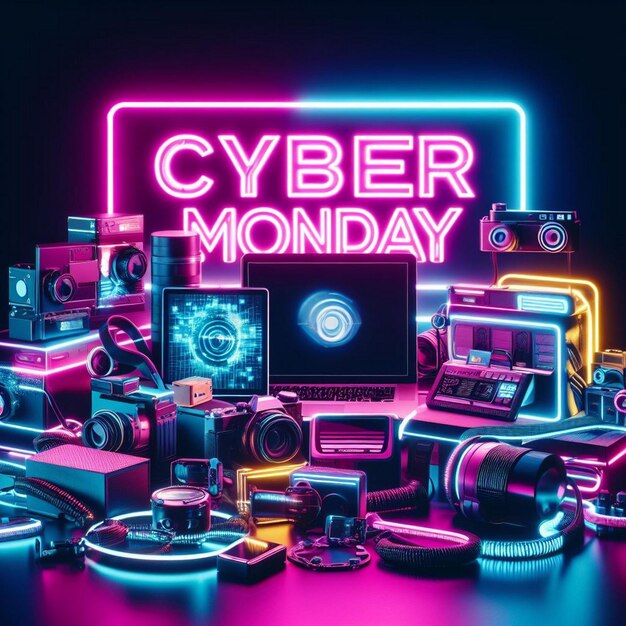 Cyber lundi Images de fond Post de Cyber lundi Bannière avec effet néon