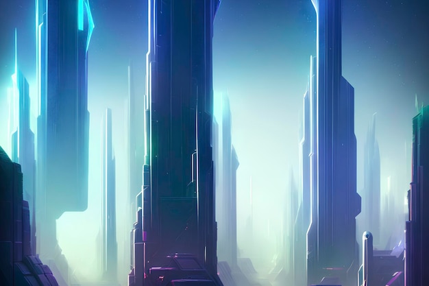 Cyber mégapole de la future scène du paysage, illustration colorée