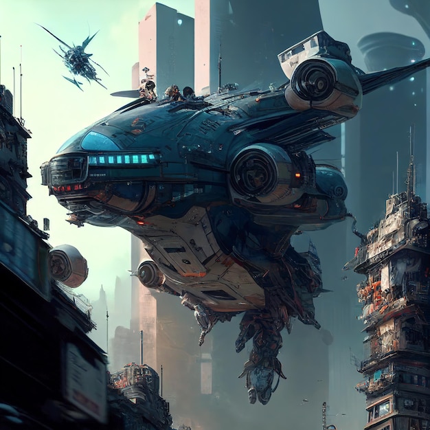 Photo cyberpunk city un avion