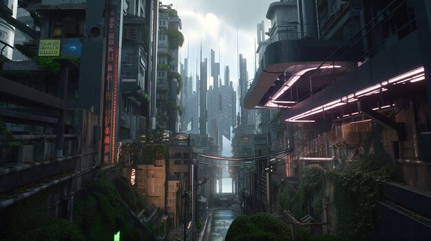 cyberpunk city cgi rendu couleur néon