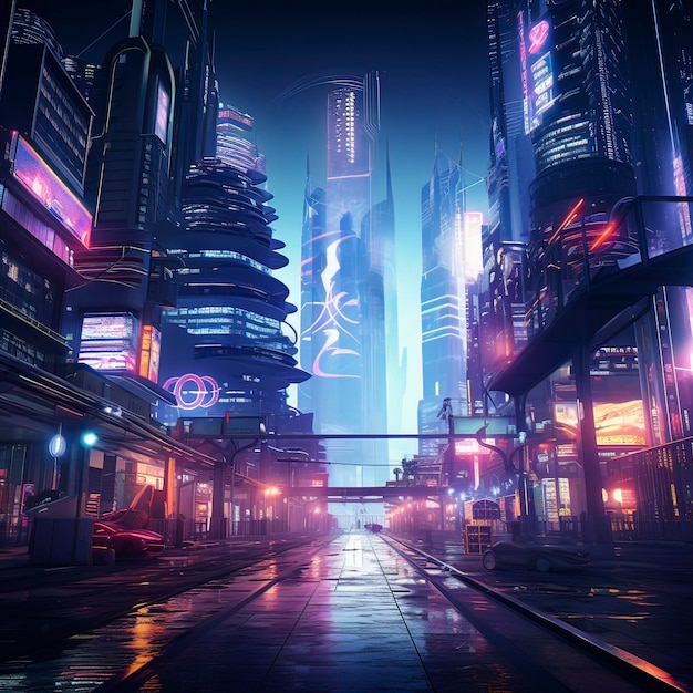 Cyberpunk Cityscape Veilleuses générées par AI