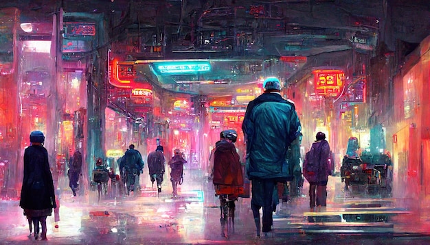 Cyberpunk est une ville du futur pleine d'illustrations de rues technologiques