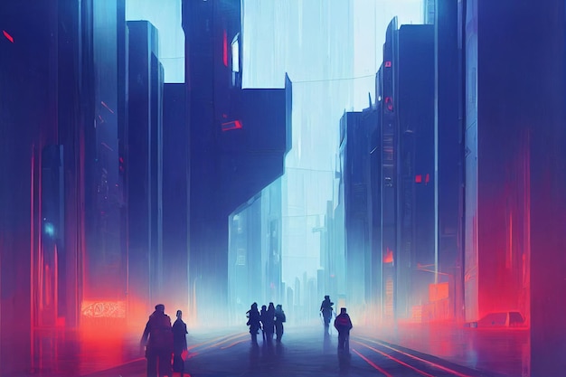 Cyberpunk est une ville du futur pleine d'illustrations de rues technologiques