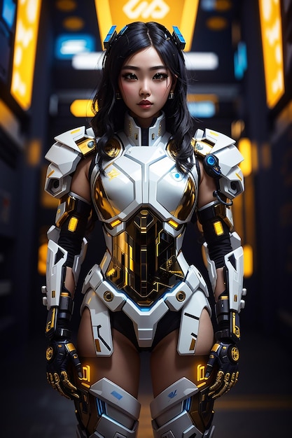cyberpunk fille femelle femme or blanc costume futur technologie