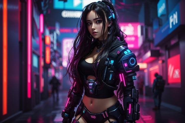 cyberpunk fille femme néon fond