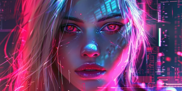 Cyberpunk Girl Un personnage numérique courageux dans l'apocalypse future avec des cheveux blonds époustouflants