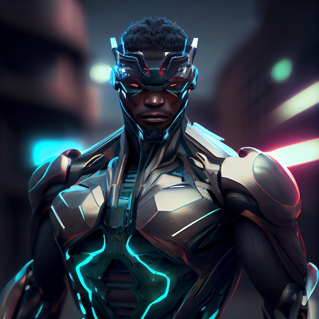 Photo cyberpunk guerrier homme futuriste soldat rendu 3d illustration