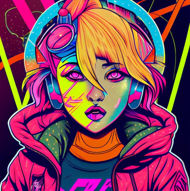 Cyberpunk Hand drawn Manga and Anime Character in Comisc and Graffity Style 90s Illustration