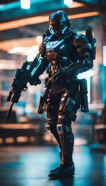 Un cyberpunk héroïque avec une armure futuriste