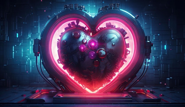 Cyberpunk hightech néon brillant coeur cyber amour concept