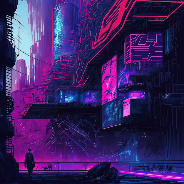 Cyberpunk Industrial Abstract Future Wallpaper Concept futuriste Soirée rose Paysage urbain Illustration 3D