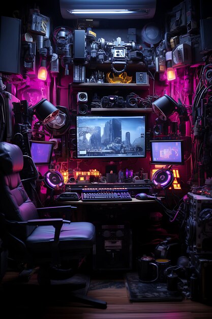 Cyberpunk inspiré par le jeu Lair Thème de couleur sombre Mur monté idée de fond de flux en direct créatif