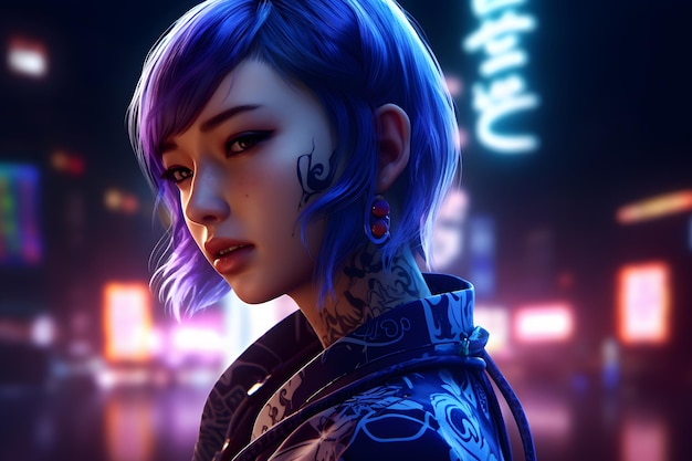 Cyberpunk portrait futur gens fille asiatique réseau de neurones ai généré