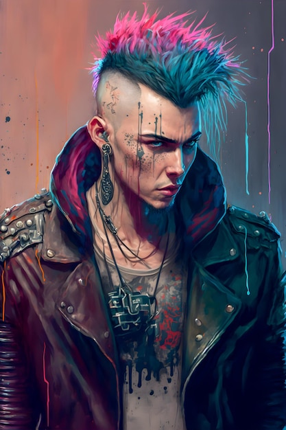 Cyberpunk PunkRock Manga et personnage d'anime dessinés à la main dans le style Comisc et Graffity Illustration des années 90