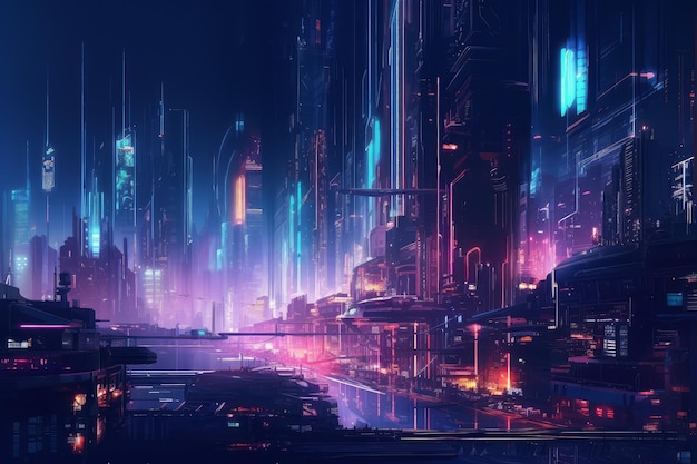 Le cyberpunk de la ville du néon génère Ai