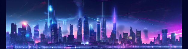 Cyberpunk ville futuriste rétro avec des lumières au néon en-tête de blog