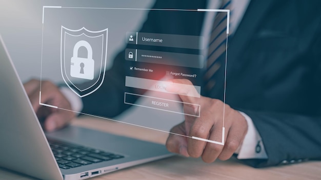 cybersécurité et sécurité mot de passe connexion en ligne concept dactylographie et saisie manuelle du nom d'utilisateur et du passeport