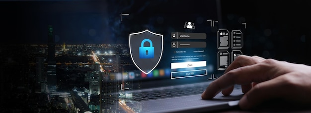 cybersécurité et sécurité mot de passe connexion en ligne concept de frappe à la main et d'entrée de nom d'utilisateur