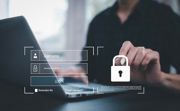cybersécurité et sécurité mot de passe connexion en ligne concept mains de frappe et d'entrée nom d'utilisateur et mot de passe des médias sociaux connexion avec un smartphone à un compte bancaire en ligne protection des données hacker