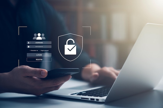 Cybersécurité et vie privée Concept de protection des données Technologie de chiffrement sécurisé Accès sécurisé à Internet Chiffrement sécurisé des données privées des utilisateurs Sécurité de la confidentialité des affaires