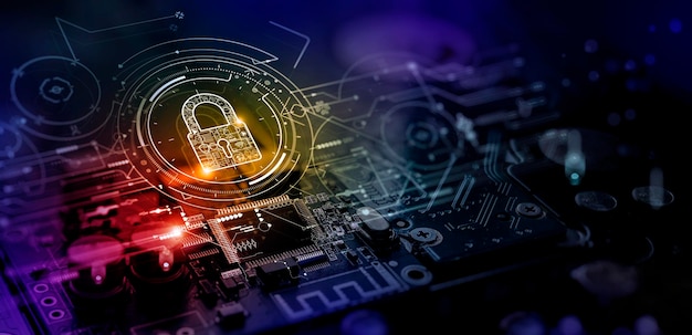 CybersécuritéIcône de cadenas numériqueRéseau de technologie de cybersécurité et technologie de protection des données