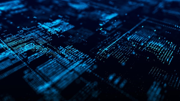 Cyberspace numérique futur avec des particules en mouvement Triage et analyse de données numériques Algorithme de matrice technologique Stockage de données de sécurité Rendering 3D