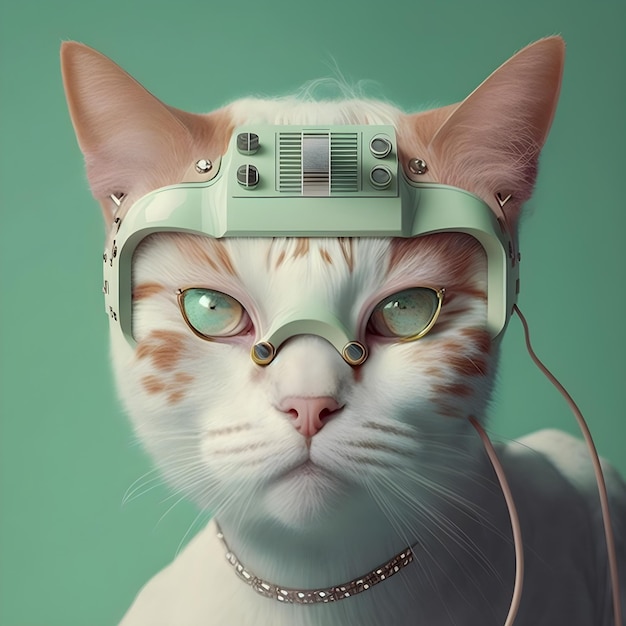 Cyborg Cat portrait art futuriste