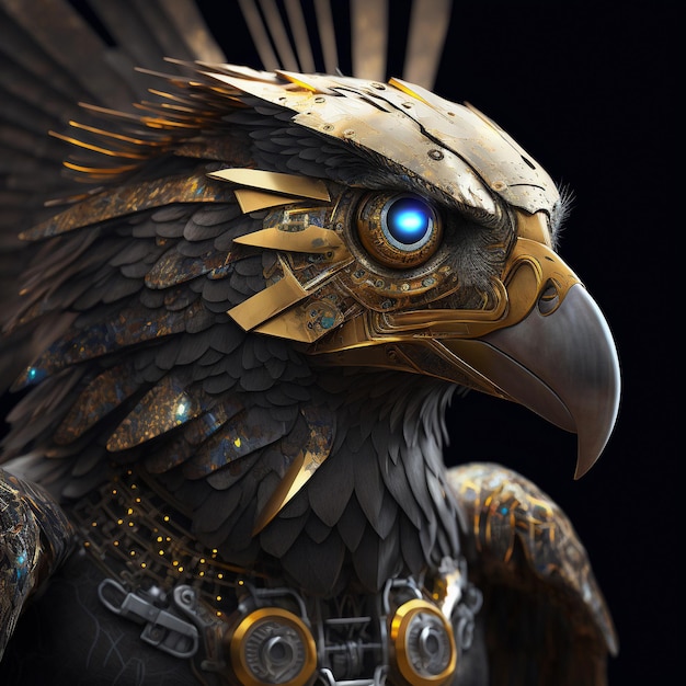 Cyborg Eagle réaliste avec des plaques de métal