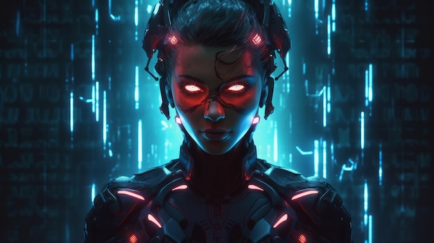 cyborg effrayant maléfique aux yeux rouges