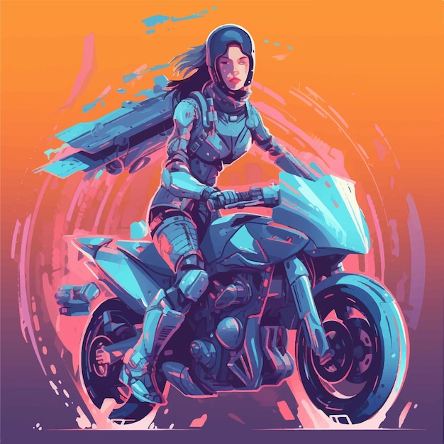 Cyborg féminine ou cyberpunk sur moto