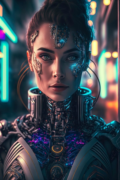 Cyborg femme néons robot humain