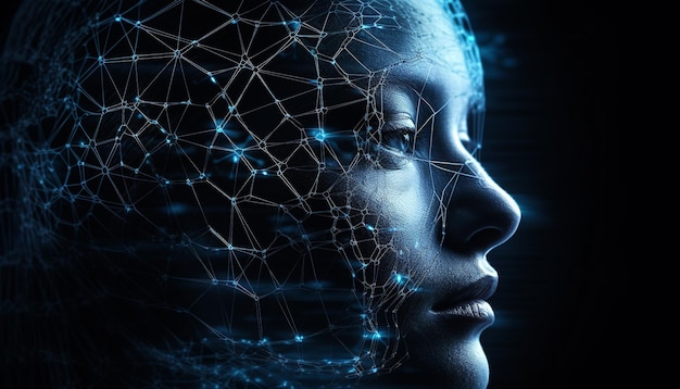 Cyborg futuriste illuminé en bleu image générée numériquement générée par l'IA