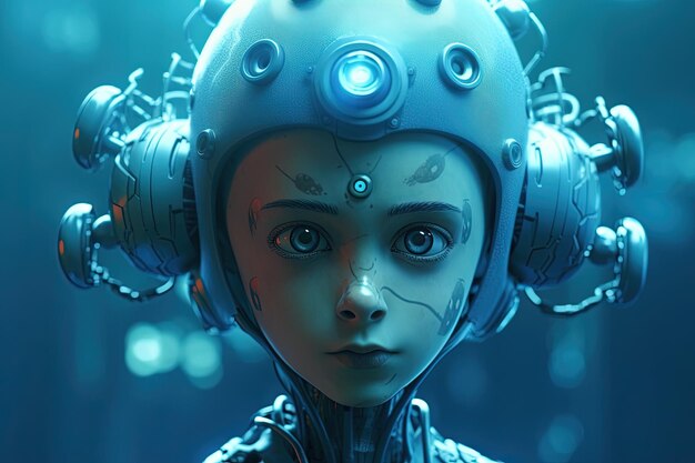Cyborg ou garçon amélioré numériquement Intelligence artificielle et concept technologique avec humain avancé