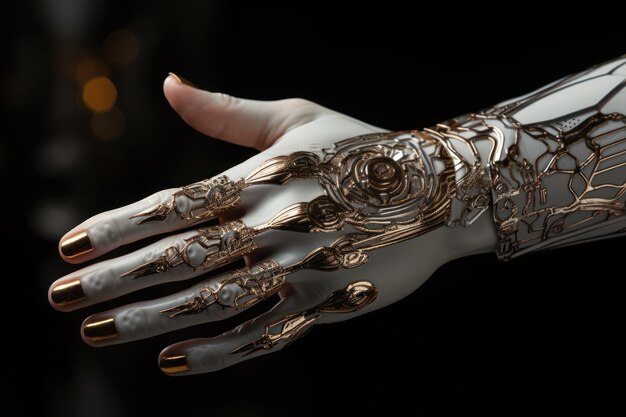Photo cyborg technologie de pointe du doigt de la main de l'intelligence artificielle