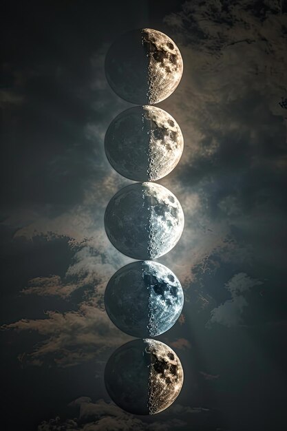 Photo cycle lunaire dans le ciel nocturne concept de décalage temporel
