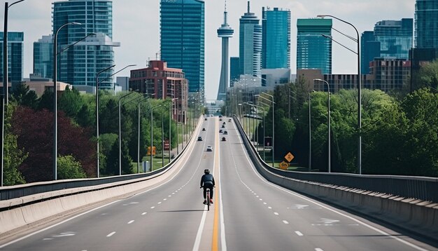 Cyclisme sur le sentier de la ville approche du point de fuite générée par l'IA