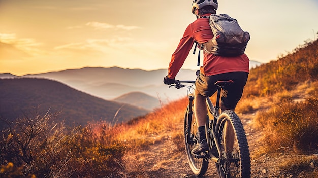 Cycliste athlète à vélo sur une route de montagne