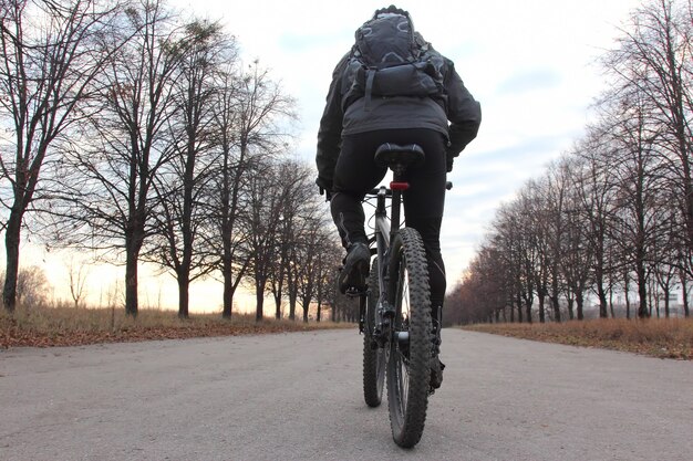 Cycliste à Cheval Sur Une Route Goudronnée