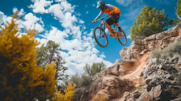 Un cycliste déterminé survole un terrain dangereux