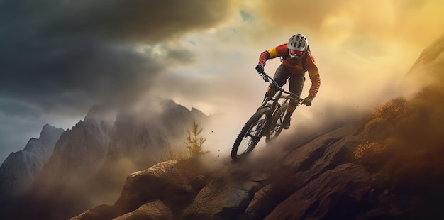 Photo un cycliste faisant du vélo de montagne dans les montagnes