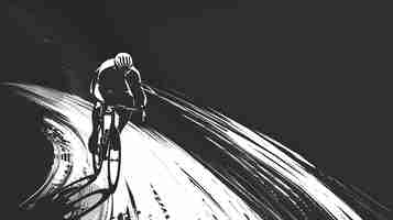 Photo un cycliste fait du vélo sur une route ouverte. l'image est en noir et blanc.