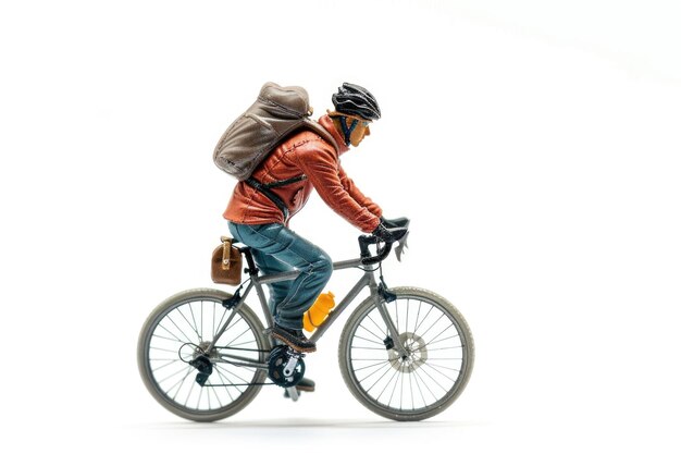 Photo cycliste en miniature avec sac de selle sur fond blanc