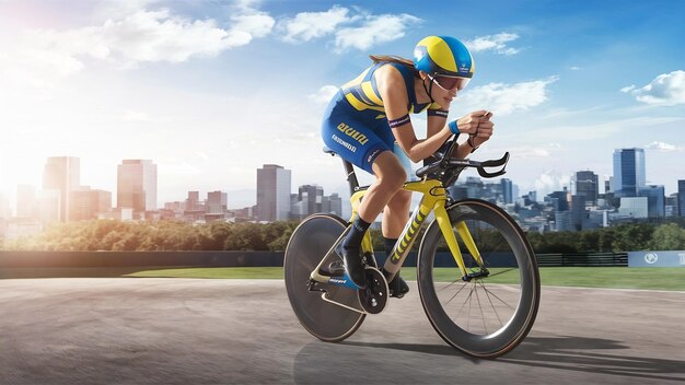 Photo cycliste pédalant sur un vélo de course en plein air