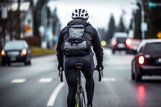 Le cycliste roule sur la chaussée pour les voitures générative ai